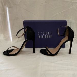 Stuart Weitzman Black Goose Bump Nudist Heels
